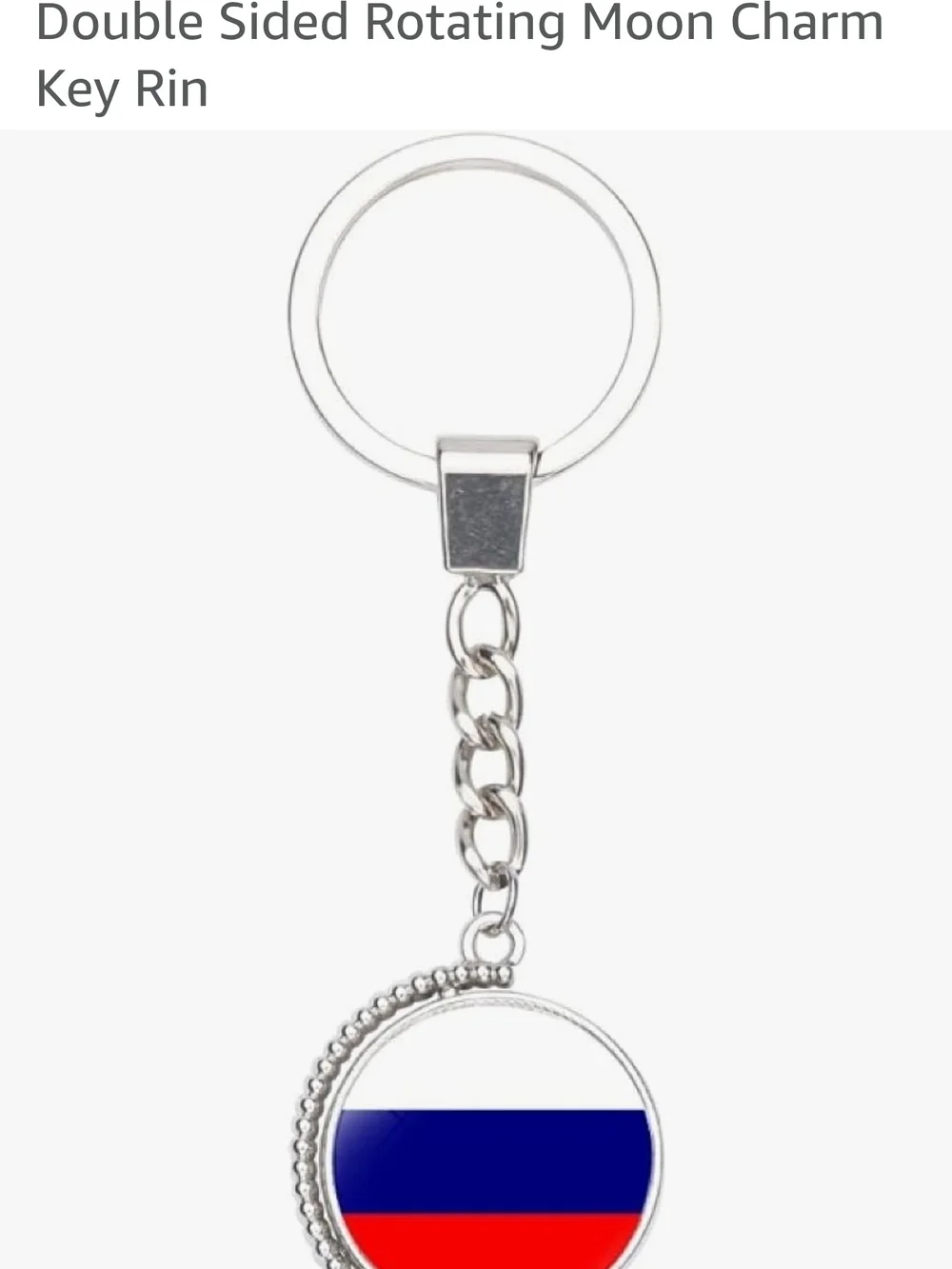 Double-Sided Rotating Moon Charm Key Ring - Tricolor Blue/White/Red